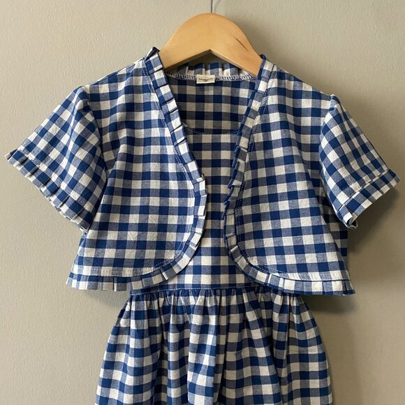 Handmade Children's 2 Piece 100% Cotton Blue White Gingham With Bolero - Picture 6 of 16